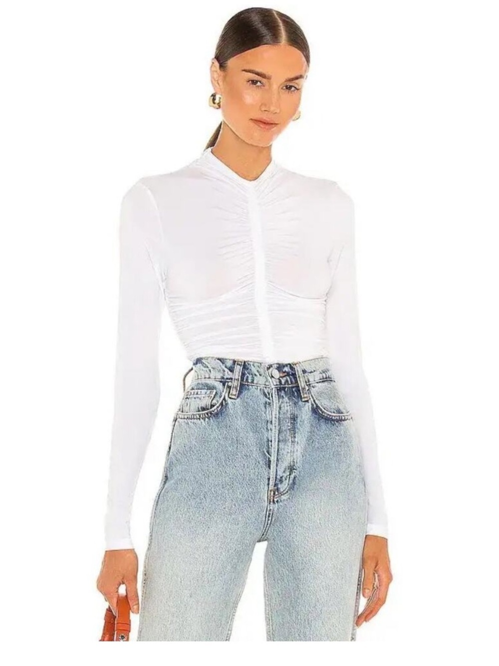A.L.C. Ansel Ruched Long Sleeve Top White Size Medium